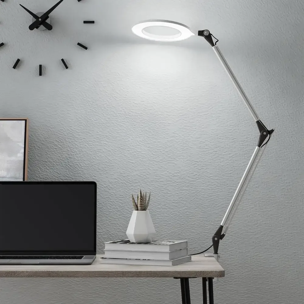 Swing Arm LED Desk Lamp Clamp Energy Efficient Dimmable Wide Beam Angle 5000K 7W Reading Light 440 Lumen Nonreplaceable ETL