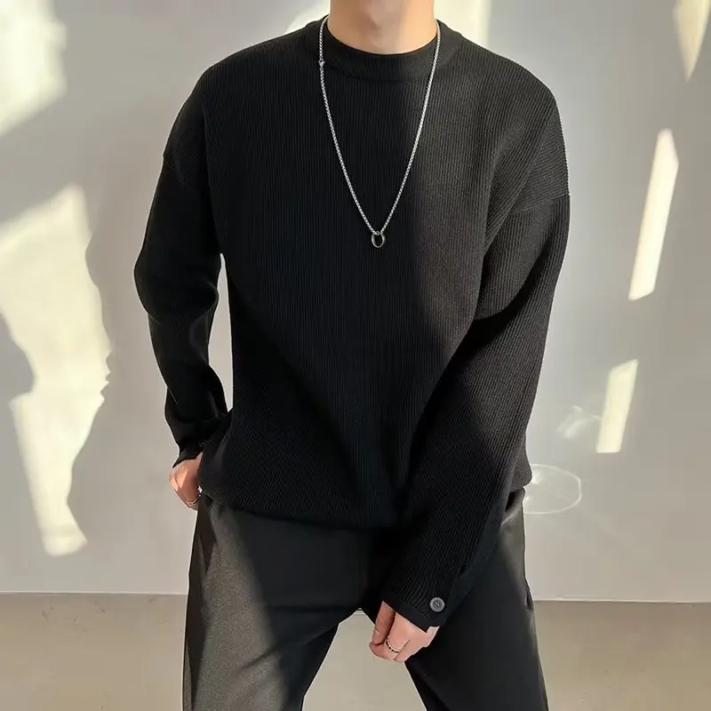 Suéter de Punto para Hombre de Estilo Informal, Color Blanco, Sensación de Alta Gama, Cuello Redondo, Manga Larga, Abotonado,...