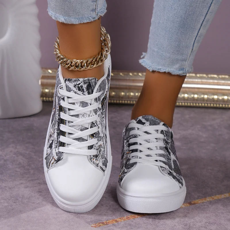 Women's Single Shoes 2024 European and American Round Toe Lace-up Foreign Trade Large Size Color Matching Casual Shoes for Women