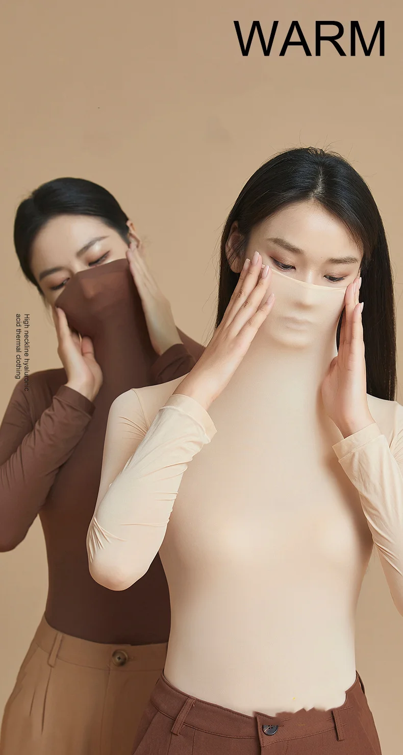 Women Autumn Winter Ultra-thin Close-fitting Base Layer Top Solid Color Elastic Long Sleeve Beauty Skin Clothes Warm Base Shirt