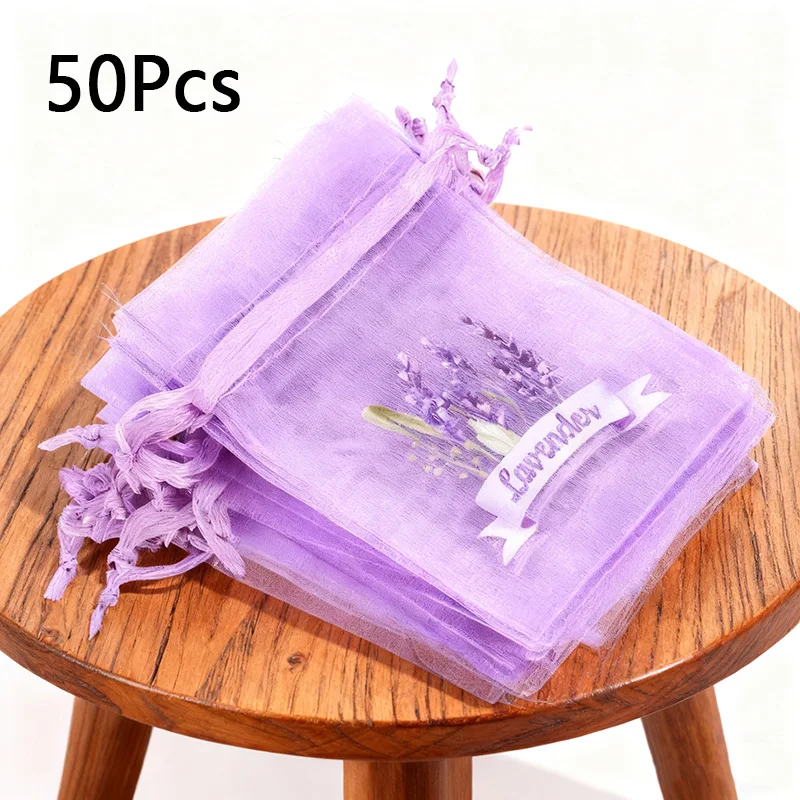 50 قطعة أكياس رائحة الخزامى فارغة زهرة الشاش التوابل خزانة تخزين الرباط الأورجانزا مجوهرات الحقائب تخزين الزهور المجففة