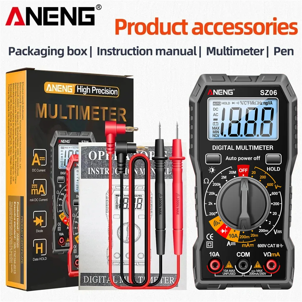

ANENG SZ06Multimeter 2000CountsDiode Ohm Professional Smart Mini Multimetro Counts Digital AC/DC Voltage DC Current Tester Tools