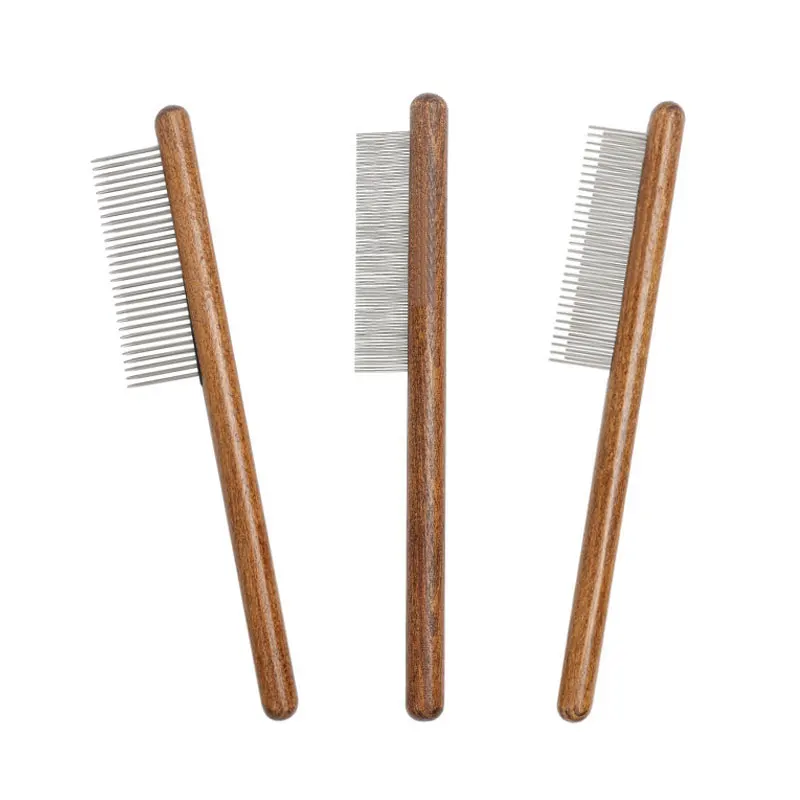 Aço inoxidável Pet Cleaning Flea Comb Escova de madeira para gato e cachorro Pente de depilação Ferramenta de higiene, Pet Acessórios Suprimentos