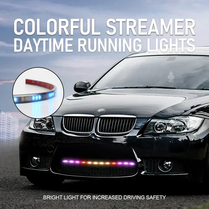 

12/24 В, динамические гибкие 7-цветные светодиодные струящиеся DRL, мультимодовые световые полосы, автомобильные грузовики, мотор-гриль, текущая сигнальная лампа, новая