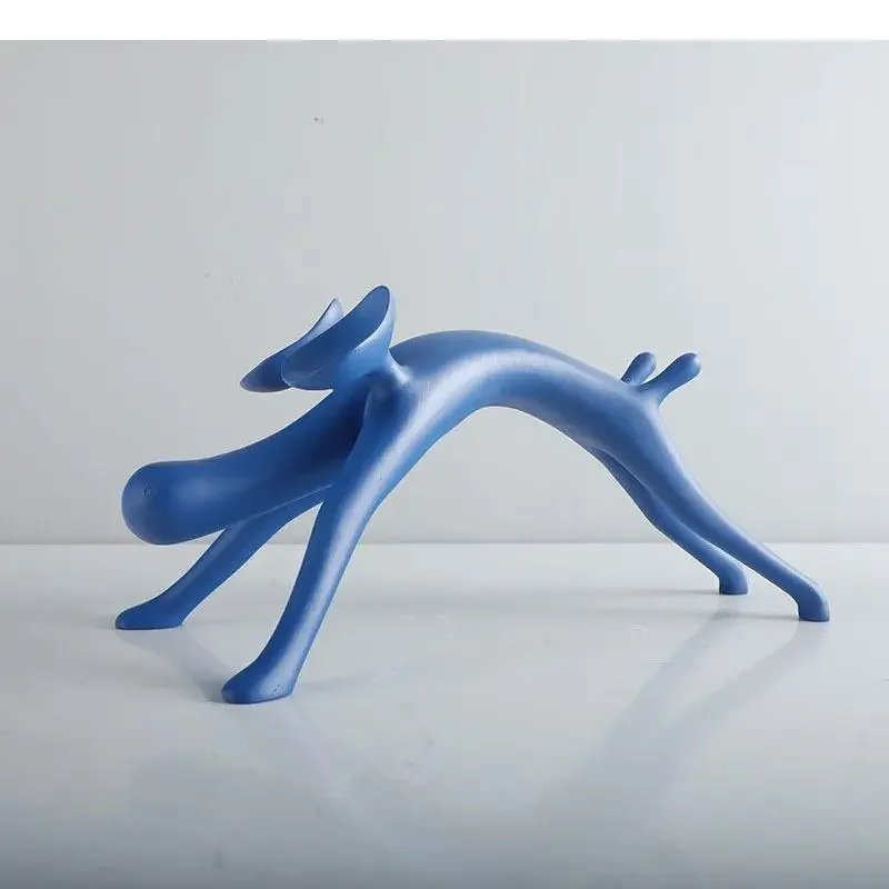 Statue de chien abstraite en résine bleue, artisanat