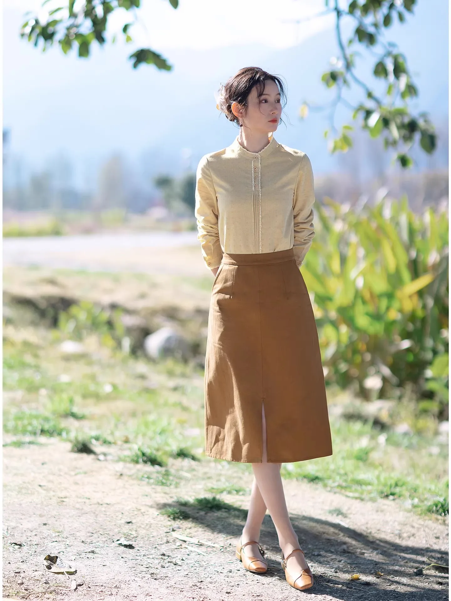 

Женская юбка миди кофейного цвета, облегающая, с эффектом похудения, весна 2026, новинка, повседневная, хлопковая, А-силуэт