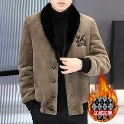Imitation Mink Fur Integrated Leather Woolen Jackets Winter Thick and Warm Short Overcoat Casual Business Social Windbreaker