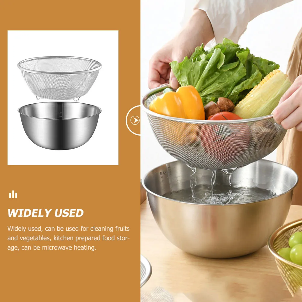 Stainless Steel Fine Mesh Colander Bowl for Rice, Fruit, Vegetable, Noodle Straining & Egg Washing