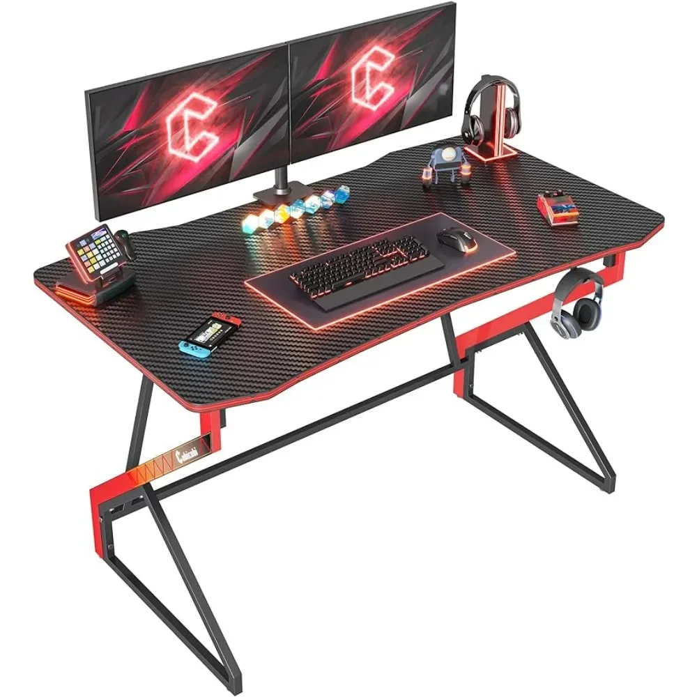 Simple Gaming Desk Z Shaped 40 inch Gamer Workstation, Home Computer Carbon Fiber Surface Gaming Desk PC Table