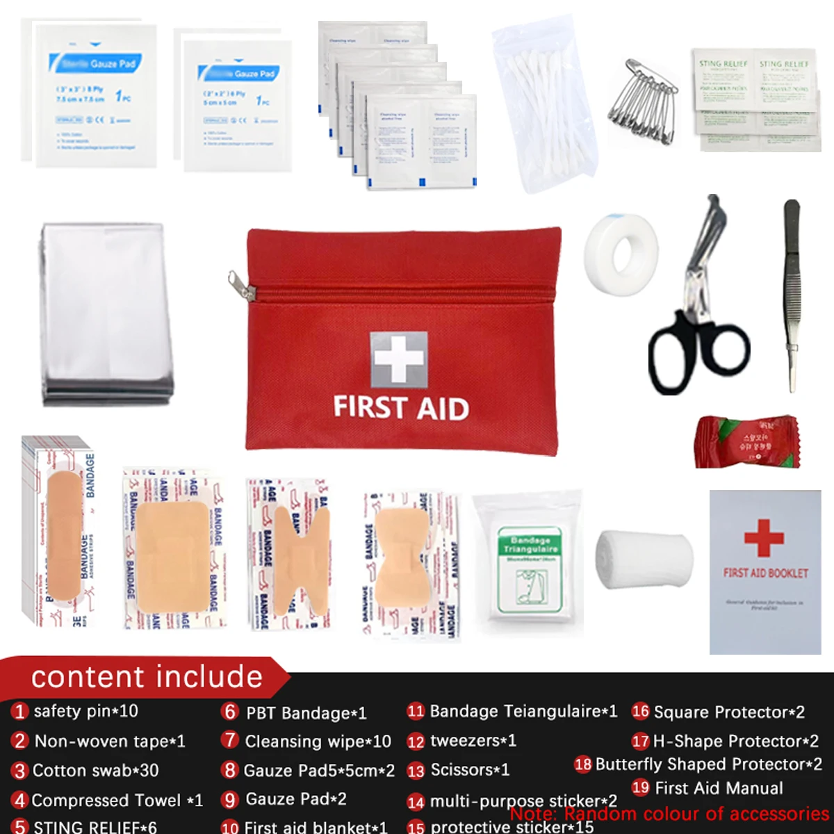 First aid kit - portable and compact for family and outdoor adventures | includes scissors, tweezers, etc