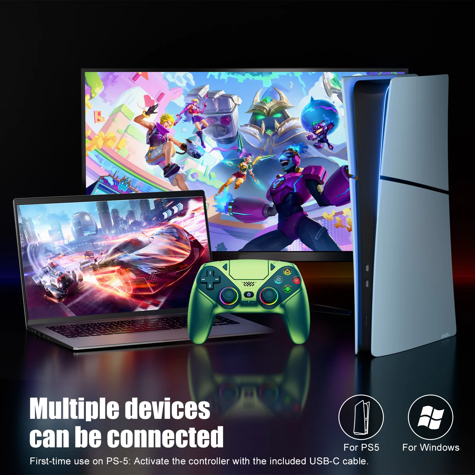 Controller für PS5/PlayStation 5 Pro/Slim/PC, kabellose Gamepads, RGB-Hall-Effekt, kein Drift, Spiel-Joystick mit Dual-Vibration, Marco/Turbo-Funktion – Detail 2
