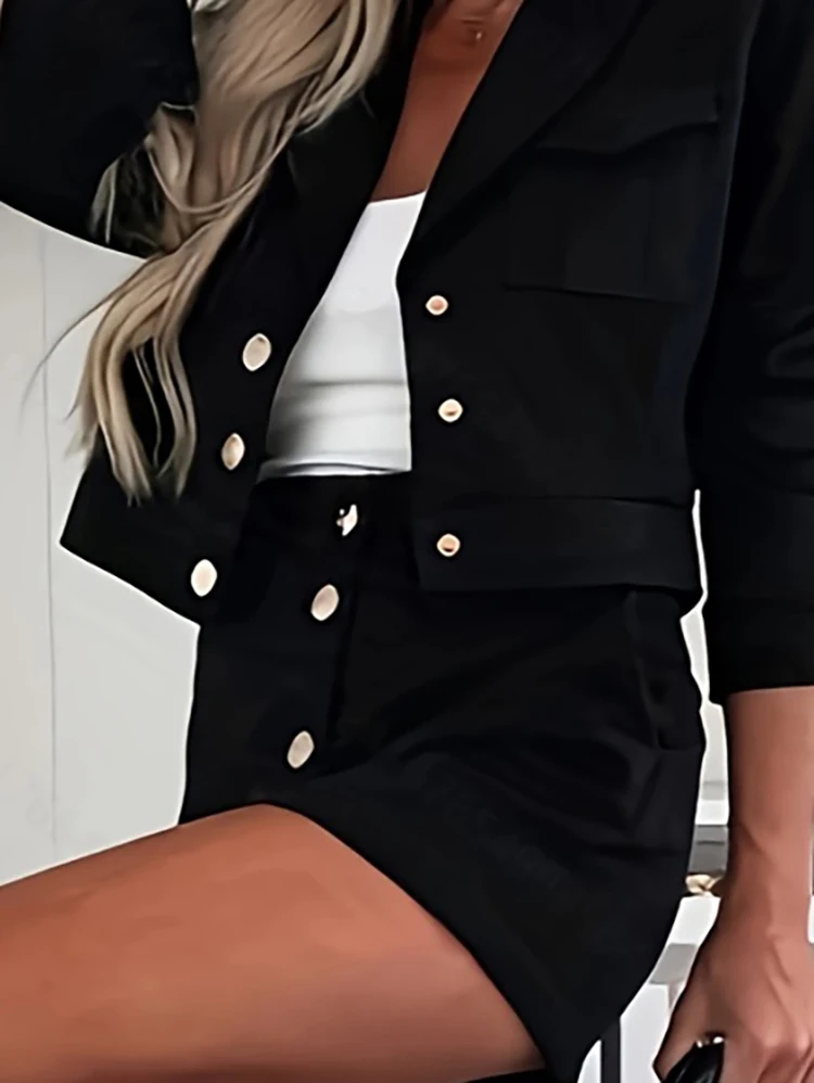 Metal Button Design Blazer Jacket Suit Fall Winter Elegant Long Sleeved Commuting Set Fashion High Street Slim Fit Shorts Outfit