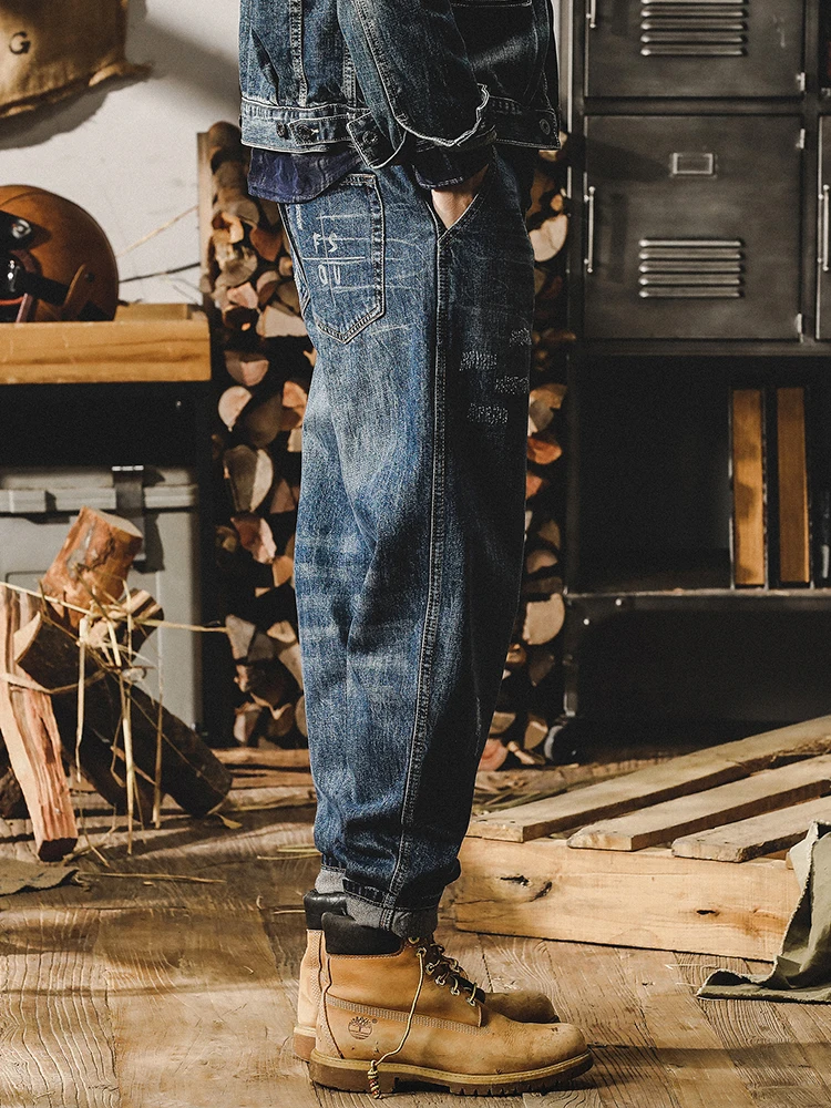 

Ретро американские джинсы на подкладке, мужские весенне-осенние свободные прямые повседневные модные хлопковые джинсовые брюки с завышенной талией