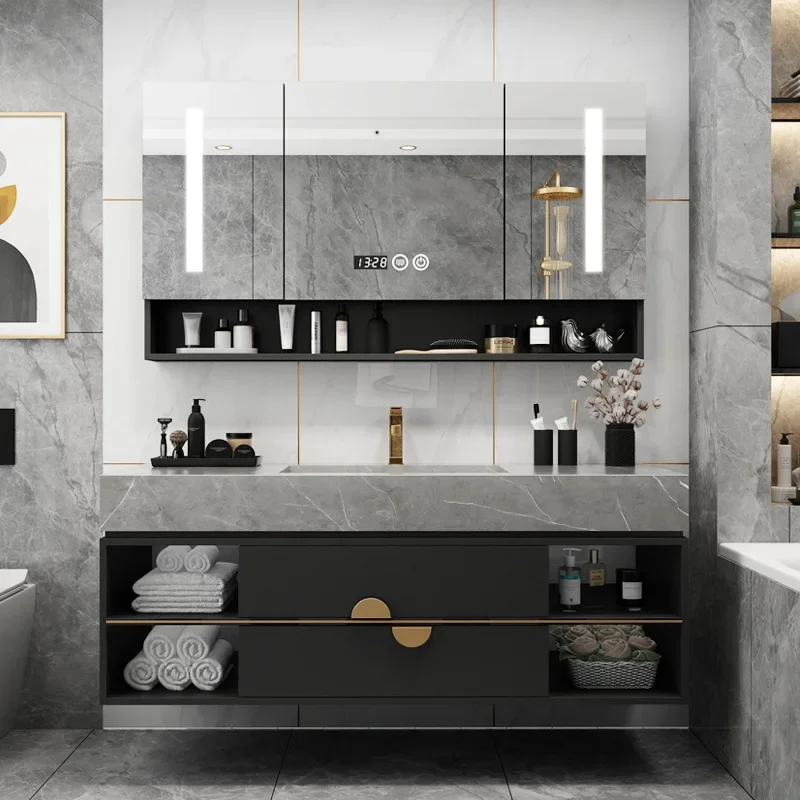 Rock Slab Bathroom Cabinet Combination Intelligent Luxury Modern Home Furniture Bathroom Furniture Bathroom Cabinets