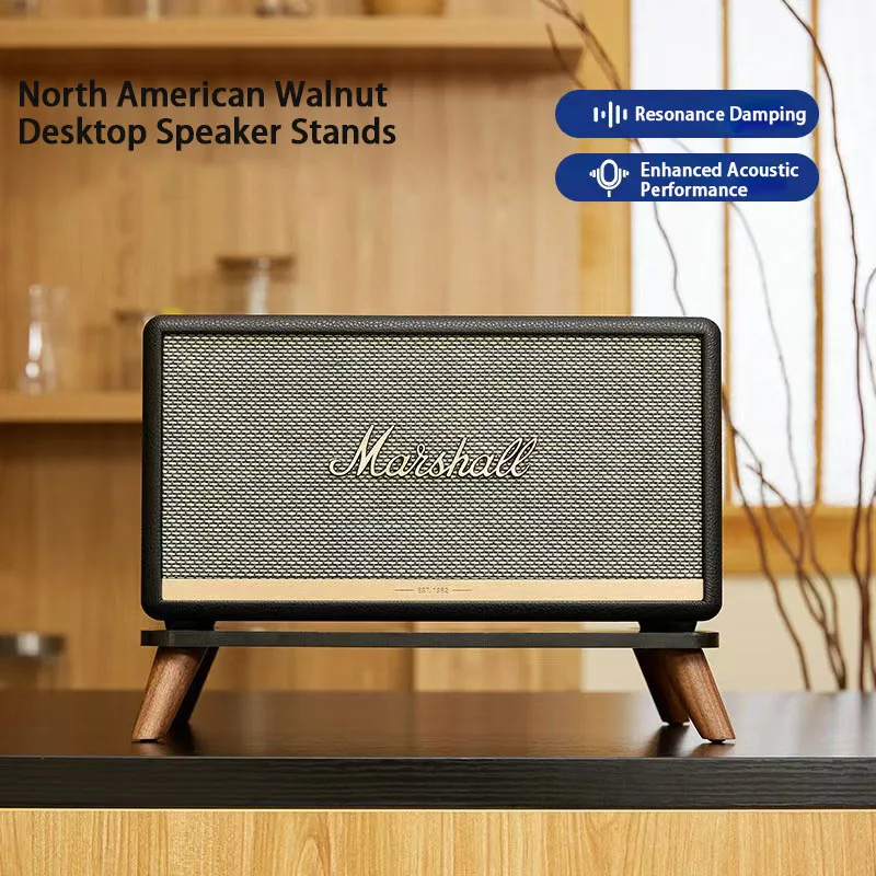 Walnut Desktop Speaker Stands for Marshall Acton Stanmore Wobunrn Kilburn Resonance Damping Isolation Riser Anti-Vibration Pads