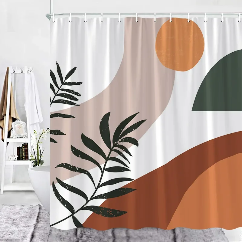 Mid Century Abstract Shower Curtain Set Boho Geometric Modern Minimalist Home Bathroom Curtain Decoration Washable Fabric Hooks