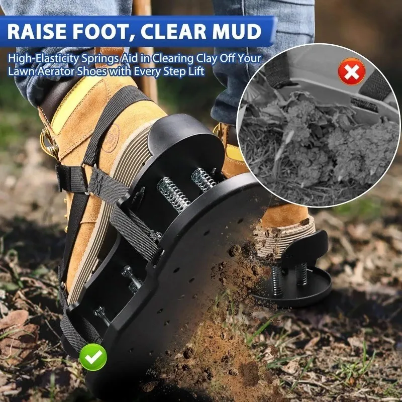 

【FITTING】Spring Base Lawn Aerator Shoes With Auto Leaf Cleaning High Resistance Spikes Easy Installation Tool