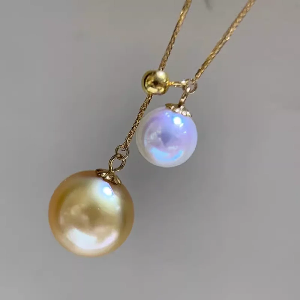 

Large quantity of AAAAA 10-11mm South Sea round gold white pearl pendant necklace, 18 "925s