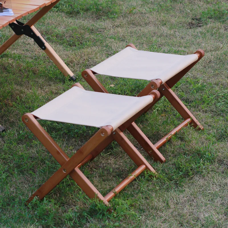 Taburete plegable de bambú y madera maciza, portátil, ideal para uso en exteriores, como taburete bajo para balcones, hogares, playas, campamentos y actividades de pesca, así como para sentarse en momentos de ocio.