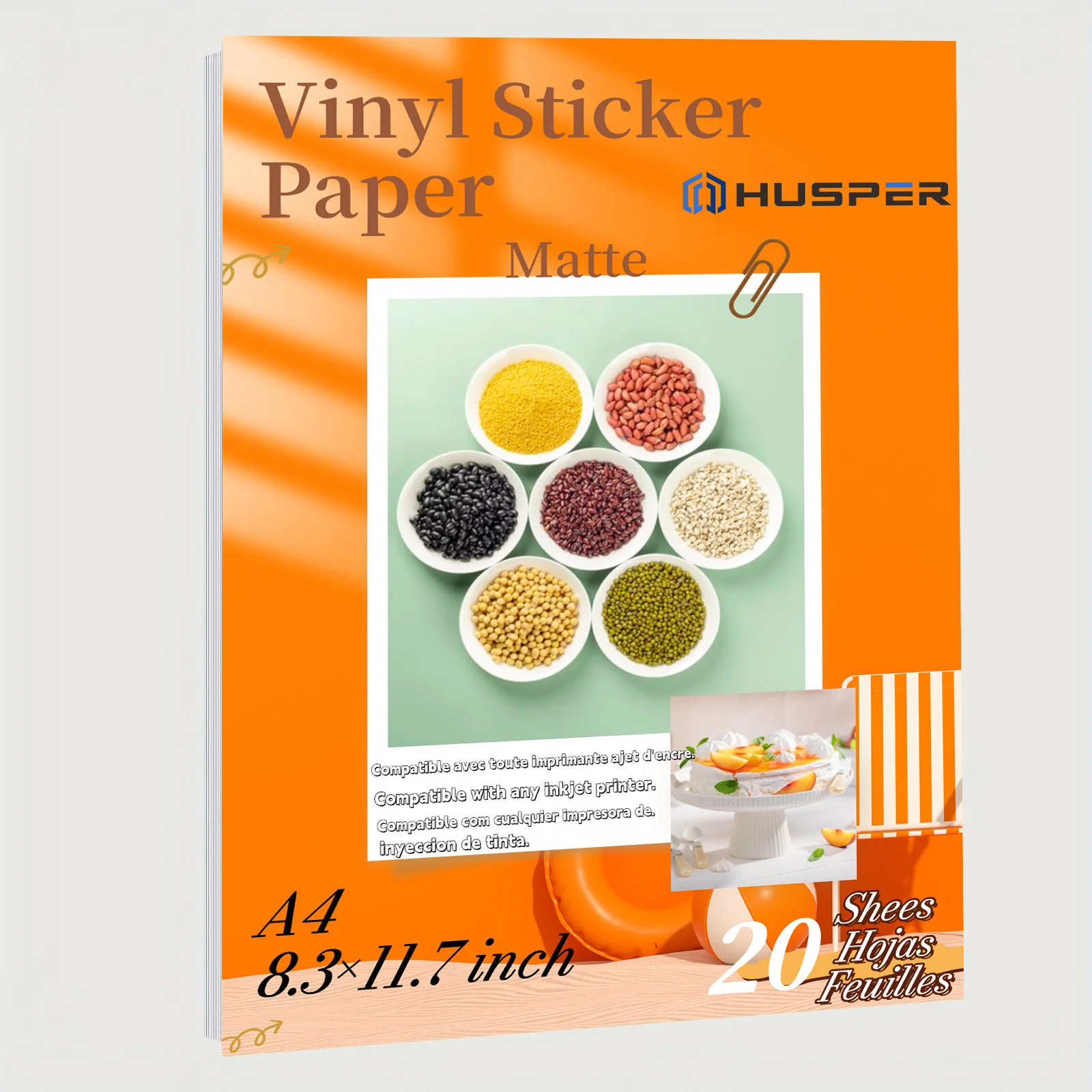 HUSPER 8.3×11.7 inch 20 Sheets Matte Printable Vinyl Sticker Paper waterproof Decal Paper for Inkjet Printer
