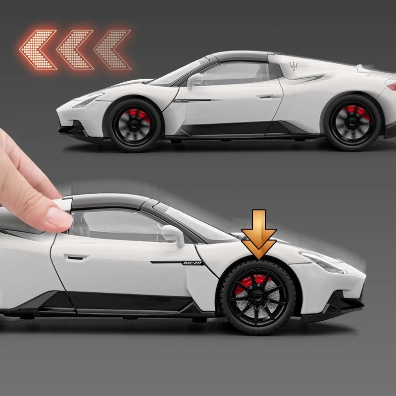 1:24 마세라티 MC20 스포츠카 고시뮬레이션 다이캐스트 금속 합금 자동차 모델 사운드 라이트 후진 수집 어린이 장난감 선물