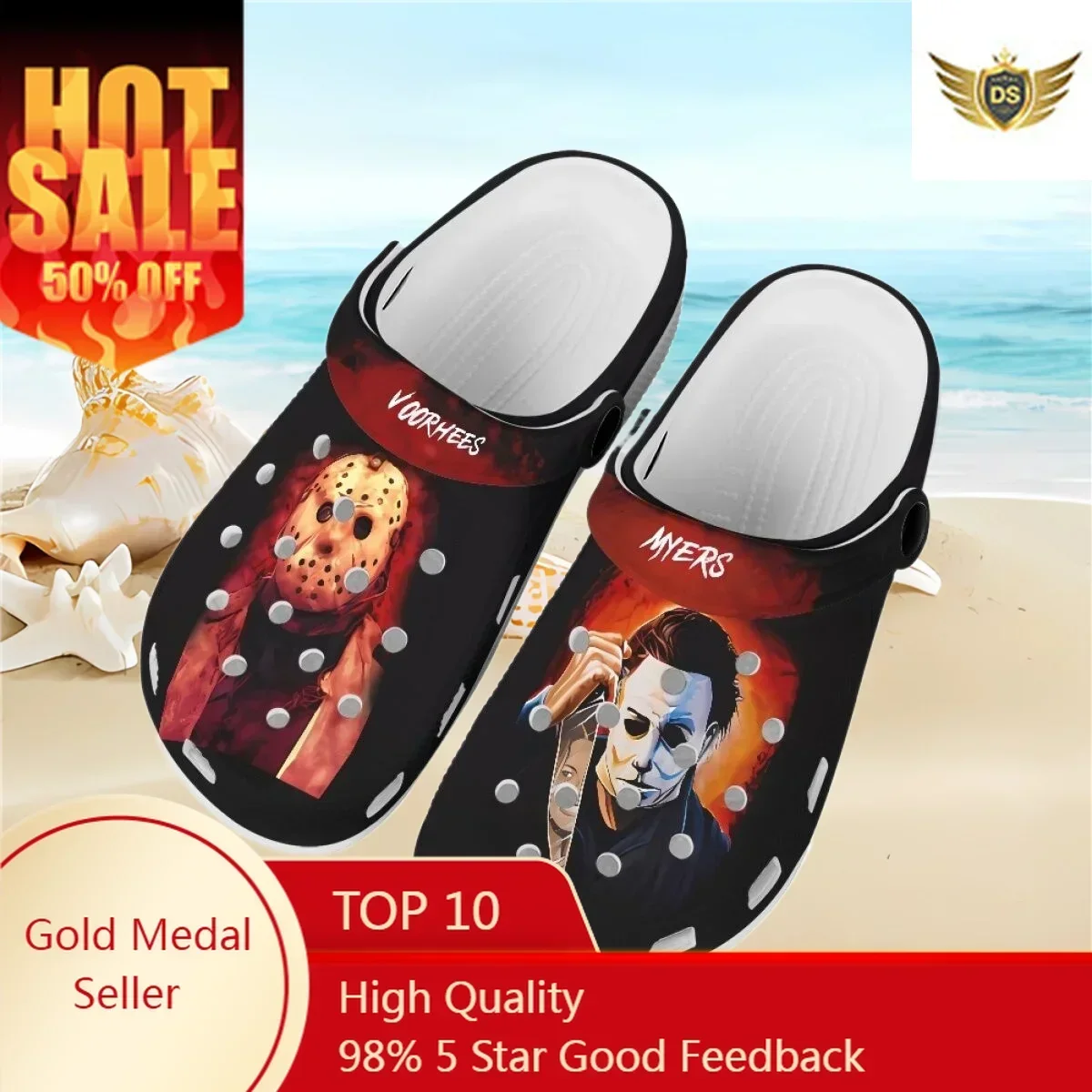 

Michael Myers Print Unisex Clogs Breathable Non-Slip Sandals For Women Men Halloween Horror Movie Adults Hole Shoes