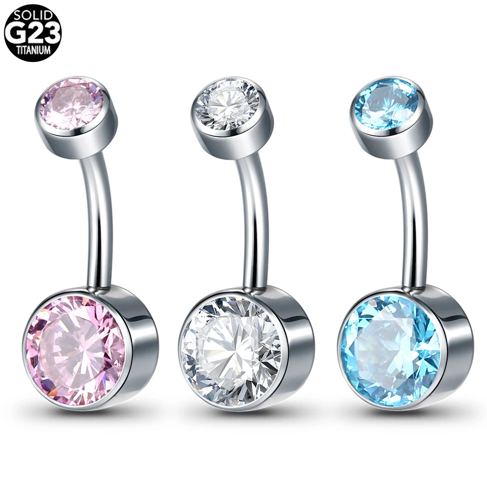 10pcs/lot Titanium 14G Bezel CZ Belly Button Rings For Women Body Piercing Jewelry Internally Thread Zircon Navel Piercing Rings