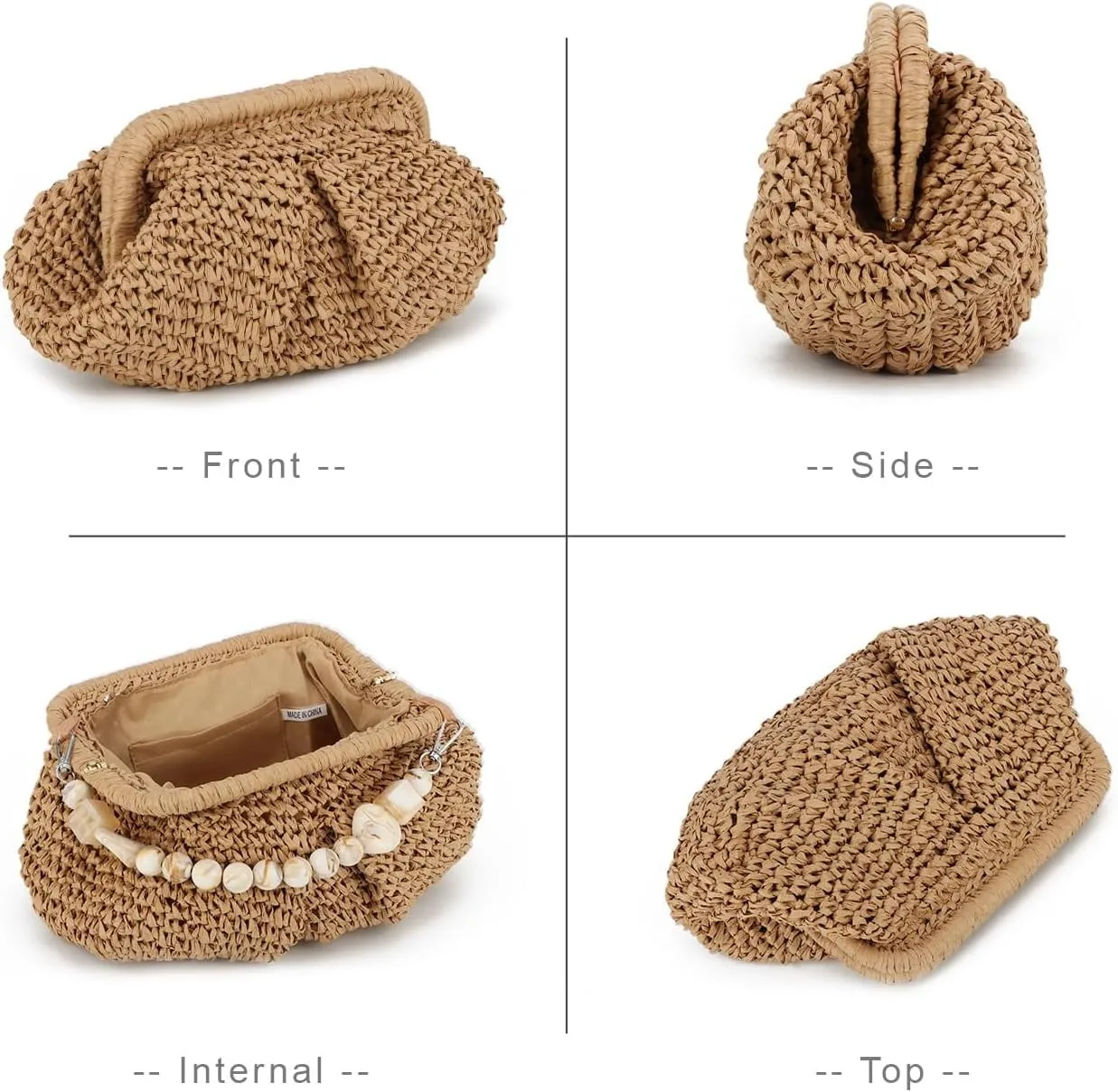 2024 Straw Dumpling Clutch Bag Woven Straw Tote Straw Clutch Purse Women Summer Beach Bag Wicker Clutch Straw Purses For Women