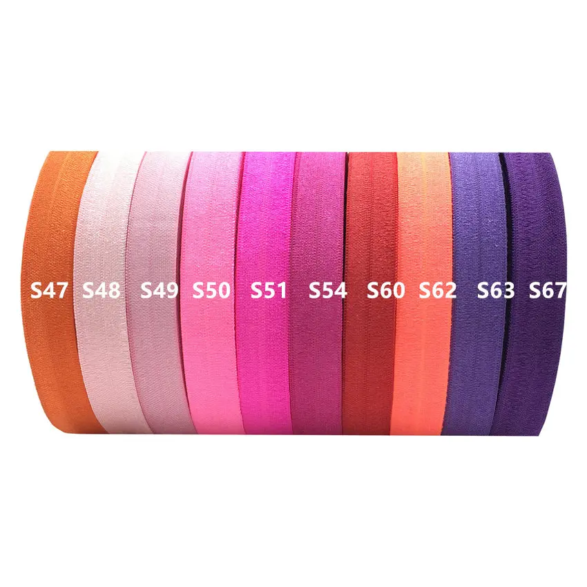 50/100Yards Solid Color Cheap Shiny Fold Over Elastic Plain FOE Spandex Band Hair Tie DIY Head Wear Gift Packaging Wrapping