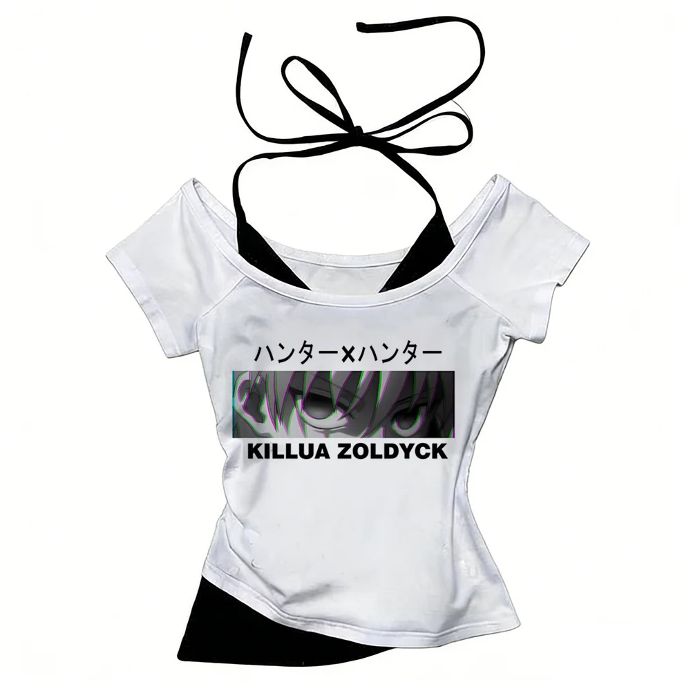 Killua Hunter x Hunter Hisoka cropped top teen gyaru emo dollette kawaii meme t shirt graphic manga korean fashion goth japan
