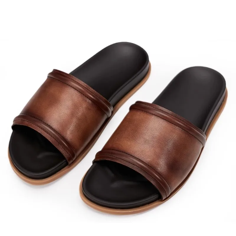 Top Quality Men Genuine Leather Slippers 2022 Summer Casual Comfortable Shoes Luxury Men Handmade Sandals Shoes