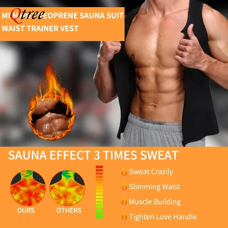 Qtree Mens Body Shaper Waist Trainer Sauna Suits Sweat Vest Slimming Weight Loss Fitness Tummy Control Fat Burner Workout Corset