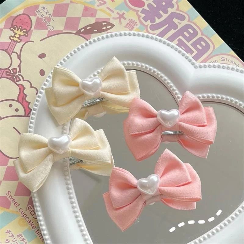 New Sweet Bow Heart Pearl Hair Clips Fashion Hair Ornaments Bangs Side Clip Duckbill Clip Hairpins Girly Heart Hair Accessories