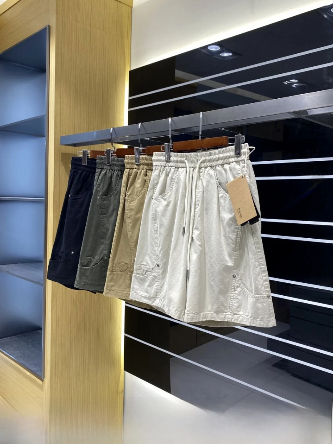 100% Cotton Workwear Shorts Men's Loose Fit Washed Khaki Style Summer Casual Pants Straight Leg Five-Quarter Length Elastic W...