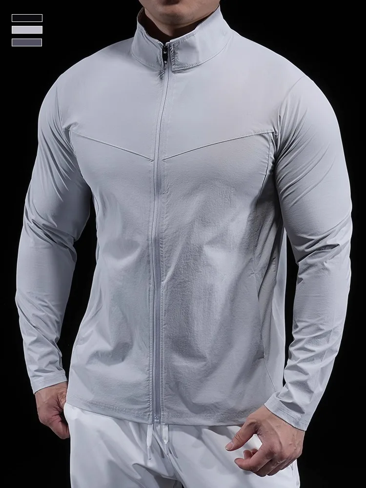 Sports Leisure Sunscreen Men Loose Stand-up Collar Breathable Quick-drying Long-sleeved Trendy Gym Quick-drying Jacket Training