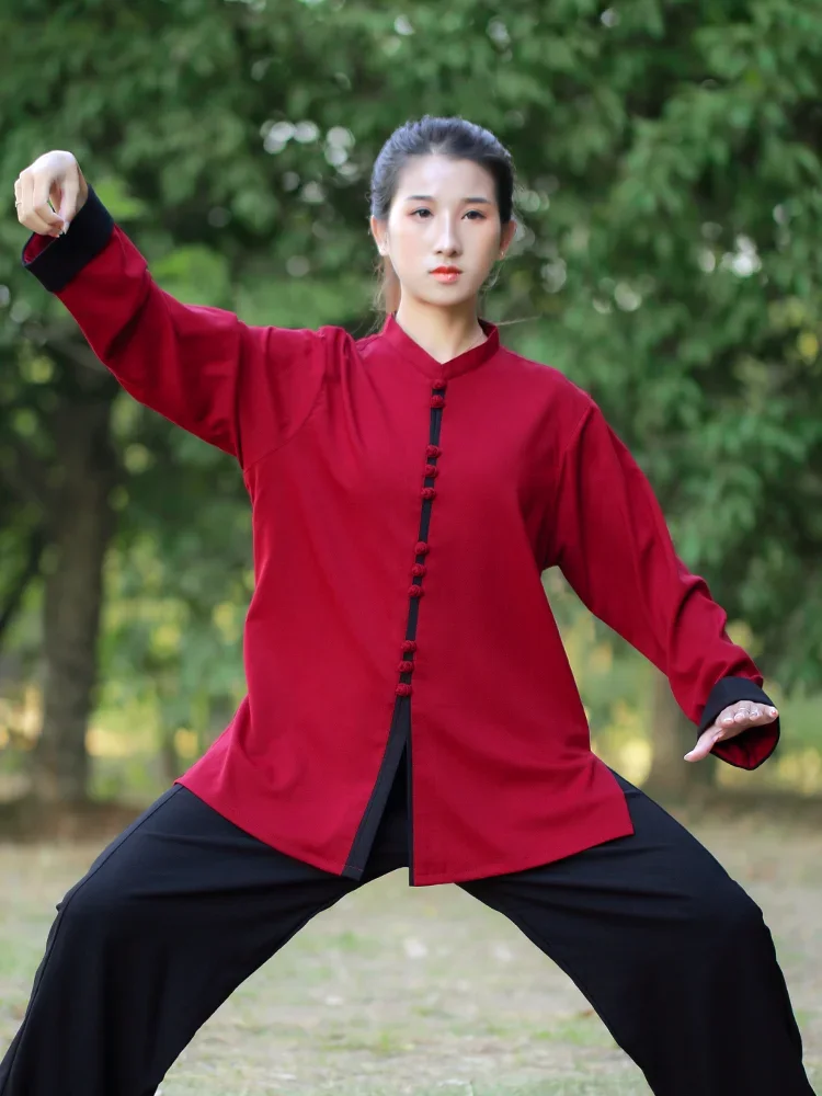 Kun Master Wushu Clothing Martial Art Uniform Tai Chi Clothes Kung Fu Dress Women And Men Unisex Black Red 2023 New Solid Color