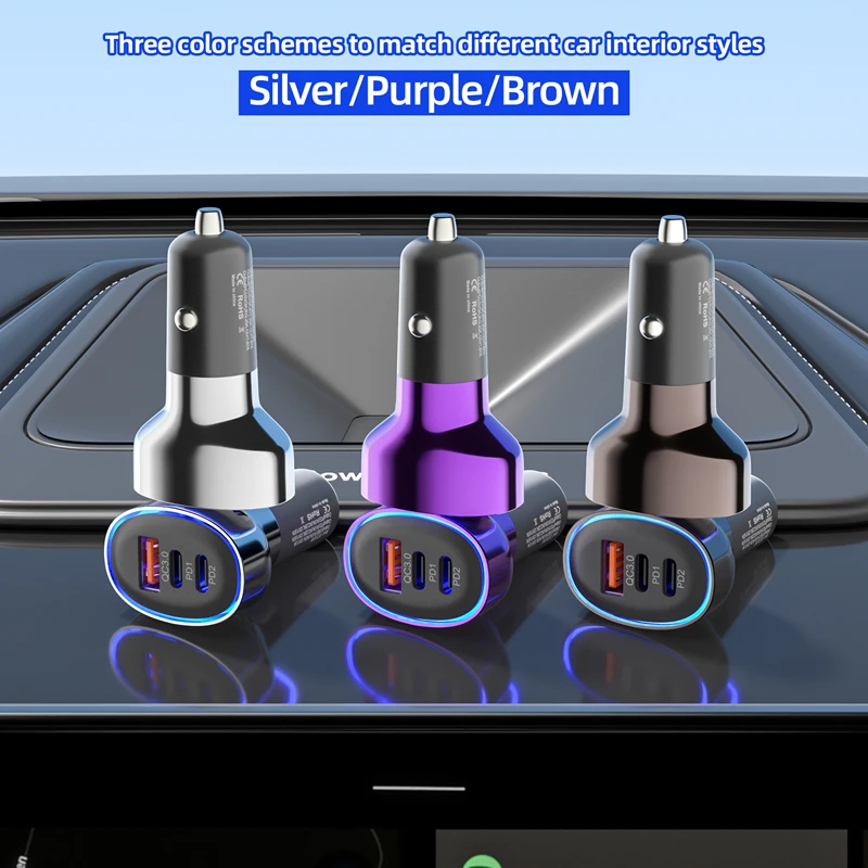 60w Fast Charging Electroplated Blue Light Car Charger Acc Multi Port Car Charger Cigarette Lighter Conversion Plug 2025