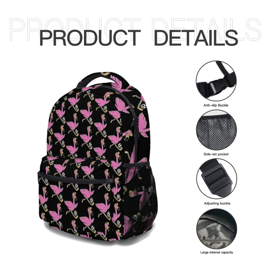 Flamingo Bird Soccer Animal and Sports Lover Funny Design Printed Lightweight Casual Children's Youth Backpack Schoolbag  17inch