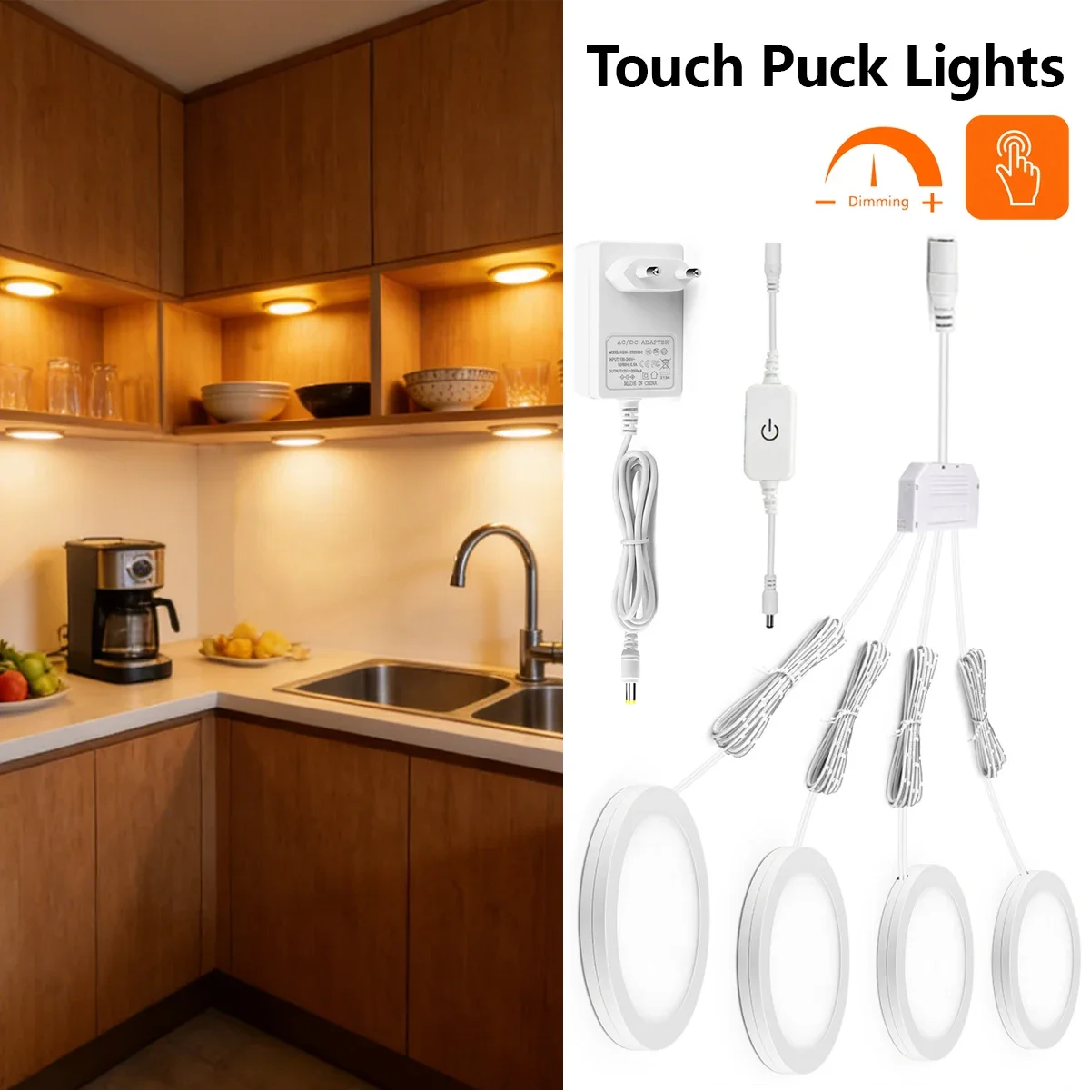 1-6PCS LED Panel Light Dimmable Touch Sensor Swtiching Neutral White/Warm White/White 12V Ceiling Light Night Cabinet Puck Lamp
