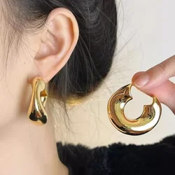 Geometric Irregular Thick Metal Round Earring Fashion Simple Chunky Hollow Hoop Earrings for Women Trend Minimalist Jewelry Gift