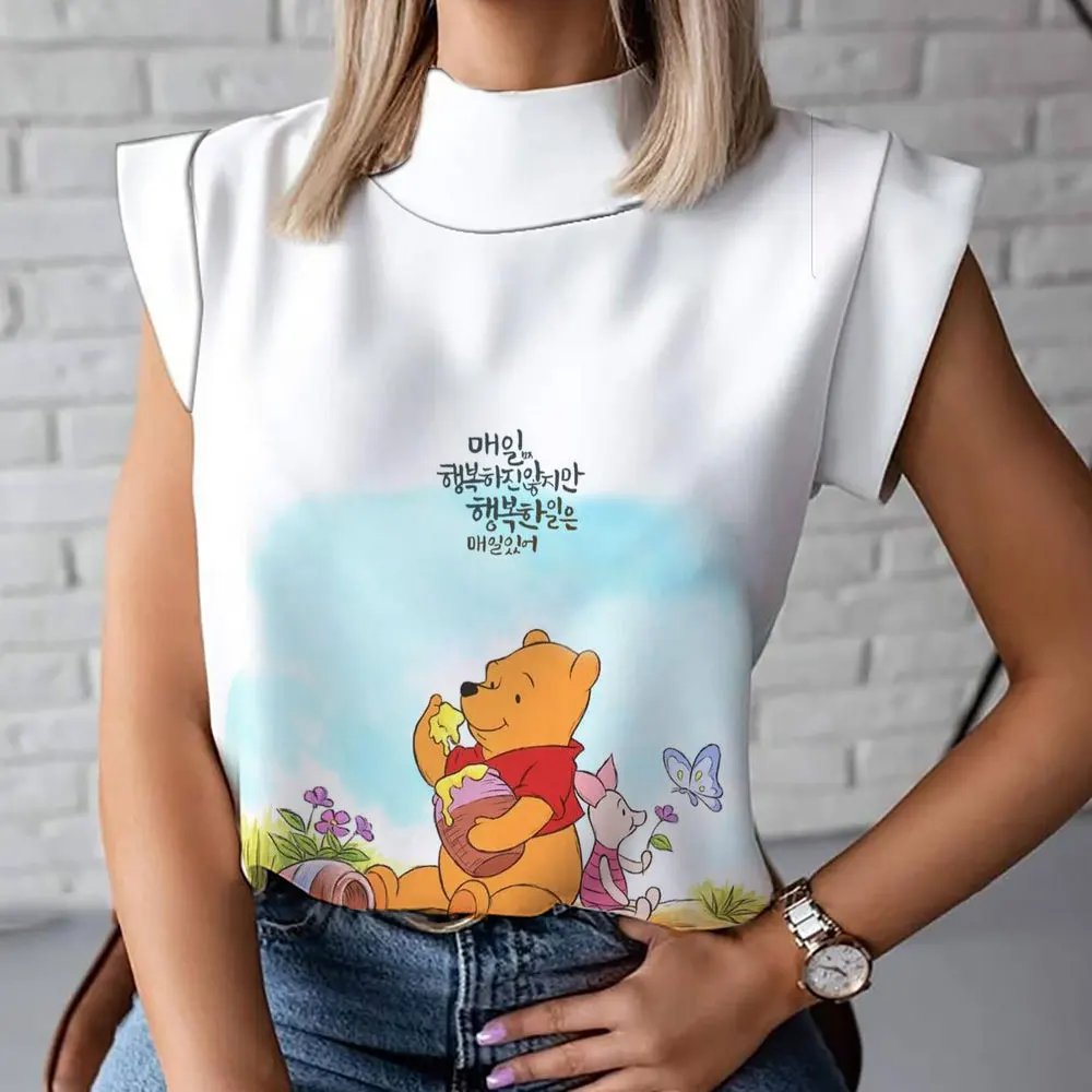 2024 letni nowy damski t-shirt z golfem kubuś pucharek z kreskówki t-shirt modny wygodny na co dzień z krótkim rękawem