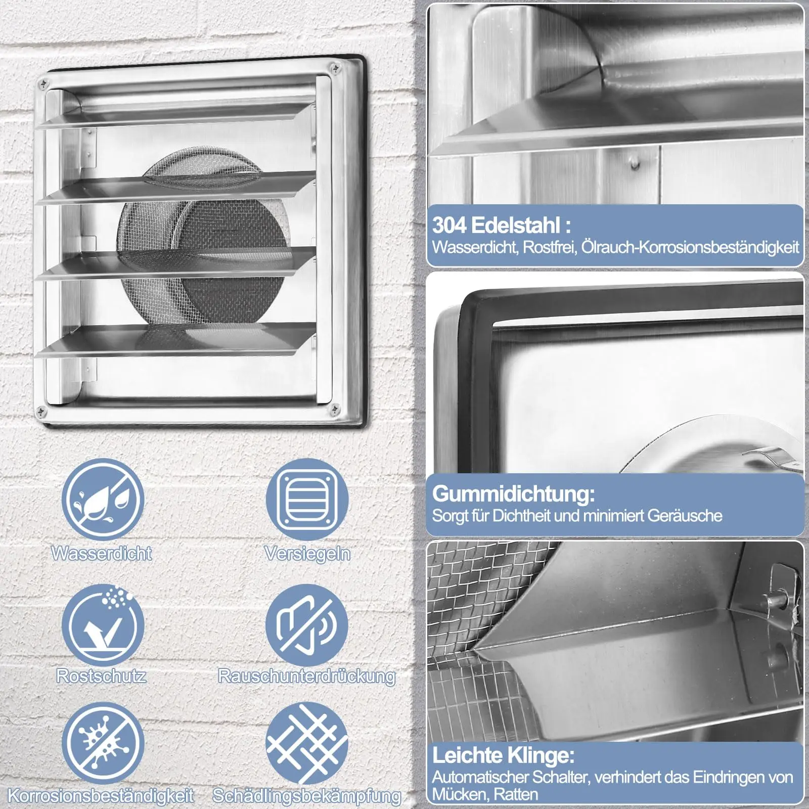 Silbernes Upgrade-Lüftungsgitter, universelle Größe, Edelstahl, einfache Installation, Heimwerker-Verbesserung, 150 mm