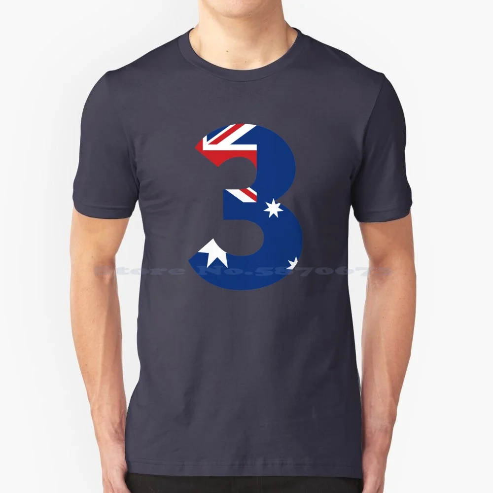 Aussie 3 T Shirt 100% Cotton Tee 3 Three Australian Flag Aussie Flag Ric Daniel Avocado Australian Racing Driver Aussie Racing