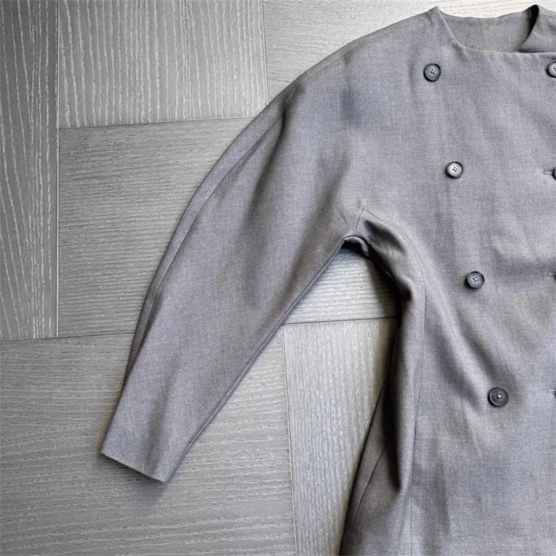 سترة نسائية شتاء جديد 2025 مزدوجة الصدر بقصة ضيقة وأكمام طويلة مزيج الصوف بدلة نسائية سترة ملابس خارجية معطف نسائي