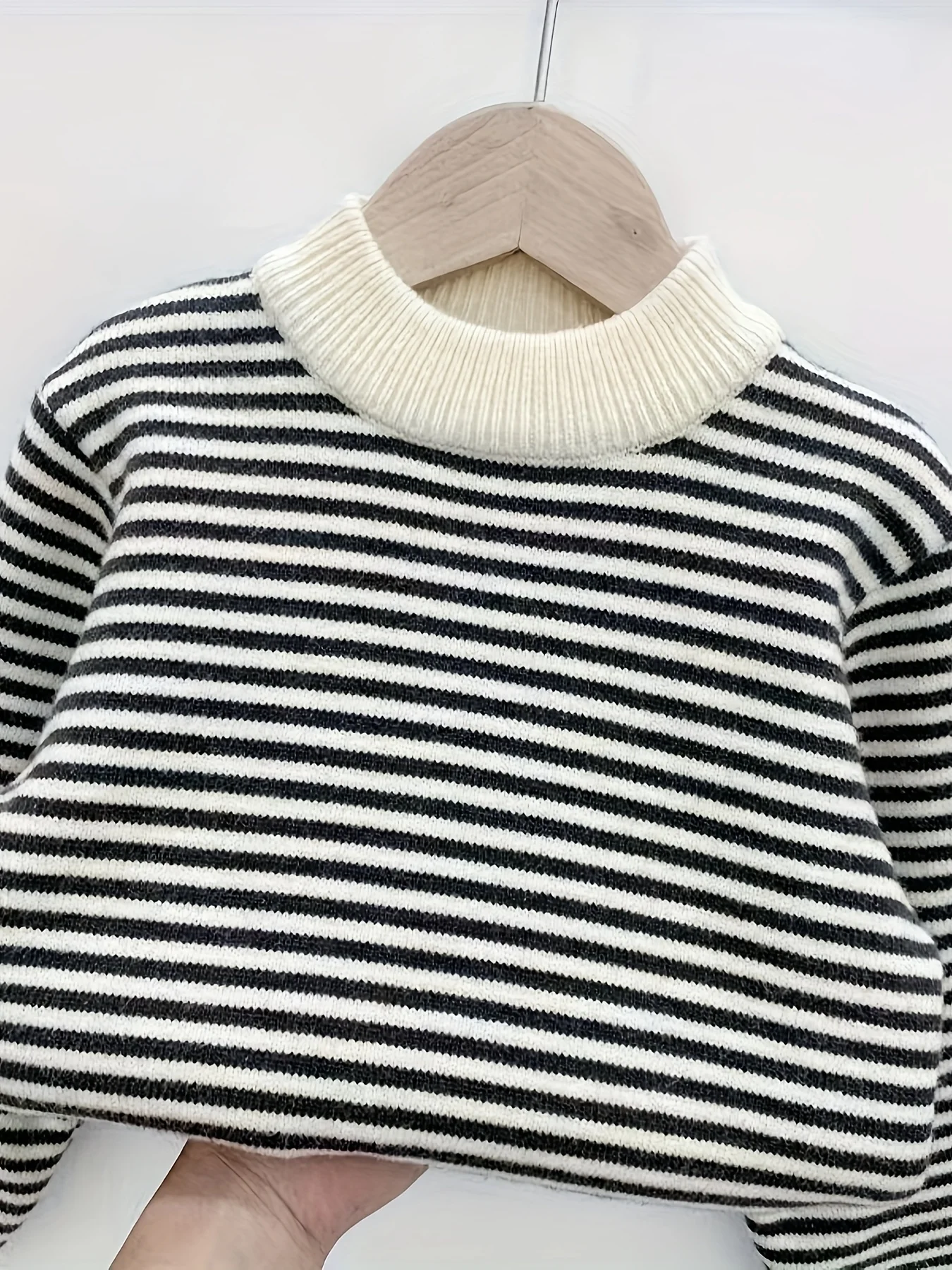 Children's Sweater with Fleece, Boys' Pullover Knitwear, Autumn and Winter, Stylish Striped Base Shirt for Older Kids