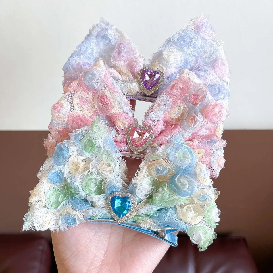 

Детская заколка для волос Princess Baby 3D Flowers Stand с цветами, градиентом розового и синего цветов, бантом и стразами, для девочек, HP01