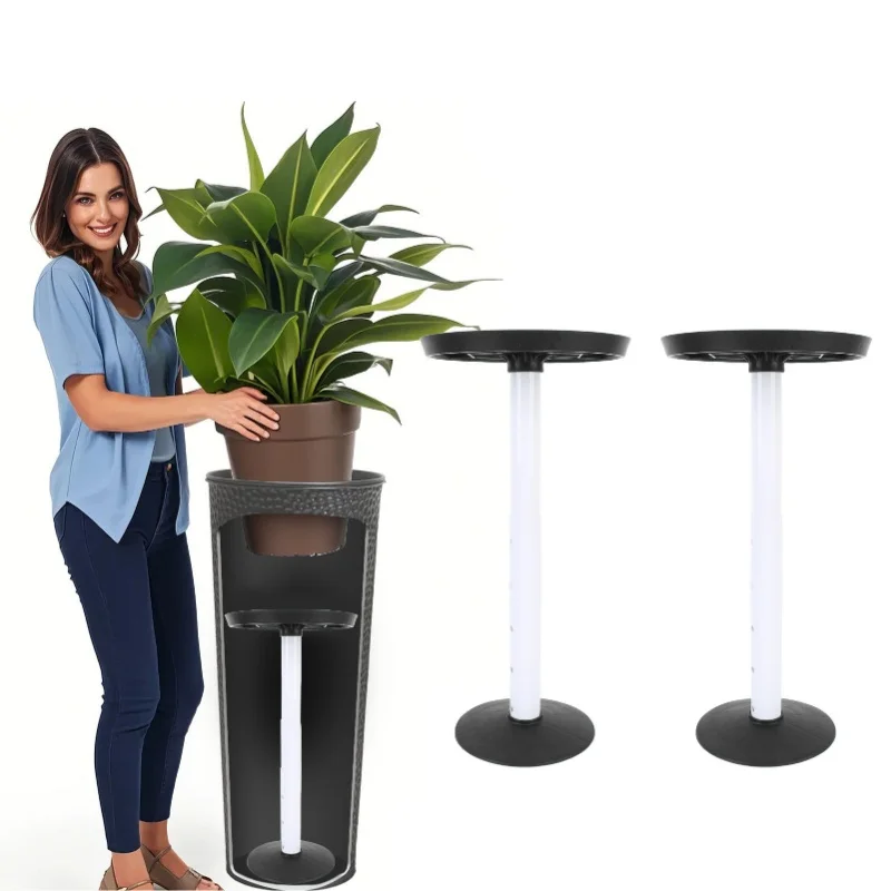 

2 комплекта вставок для растений с регулируемой высотой и дренажным отверстием, подставки для наполнителя кашпо для внутреннего контейнера для цветочного горшка, черный