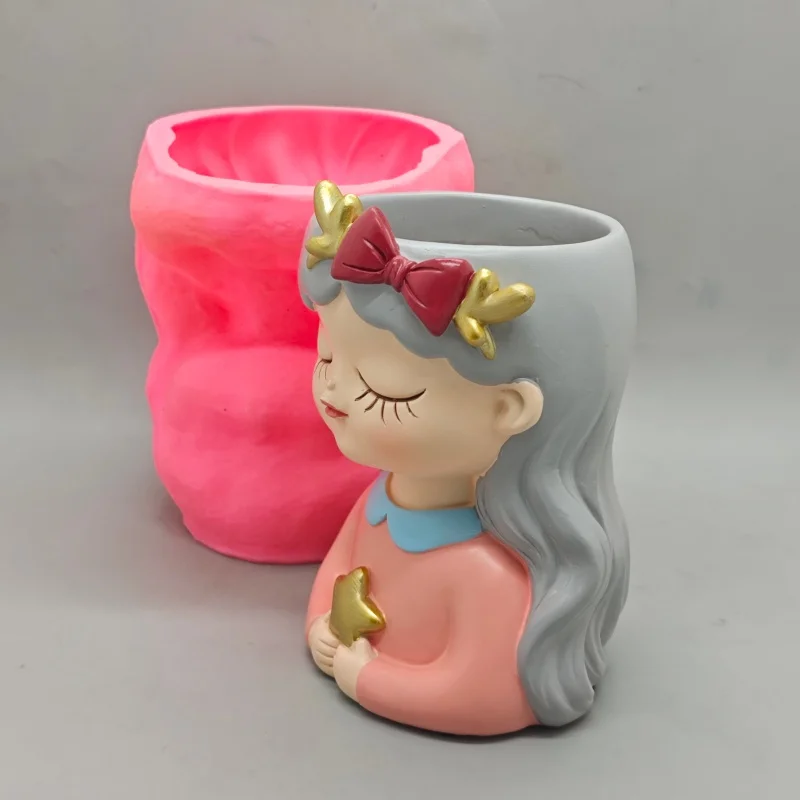 2026 Silicone Mold for Cement Flower Pot | Girl Holding Star Succulent Planter | DIY Resin & Concrete Vase Craft Tool - view 5