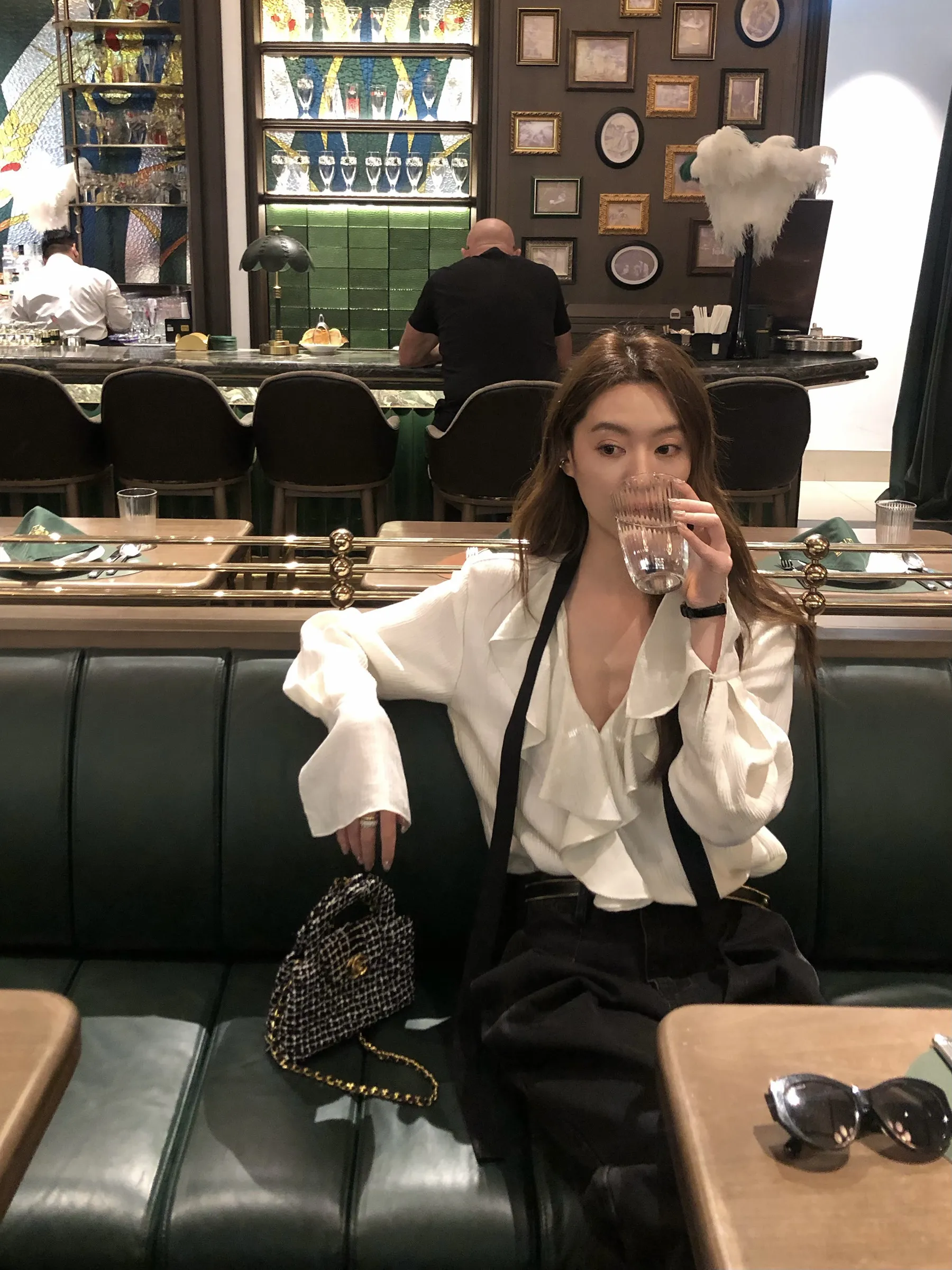 

Gakee Official Women's Shirt with Sash Spring Style Design Pleated Hem French Style Loose Fit Long Sleeve V-Neck Breathable