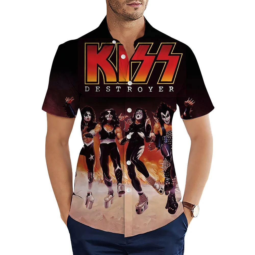 

HX Fashion Men's Shirts Kiss Band Metal Rock 3D Graphic Short Sleeve Shirts Hip Hop Casual Shirt for Men Clothing S-5XL